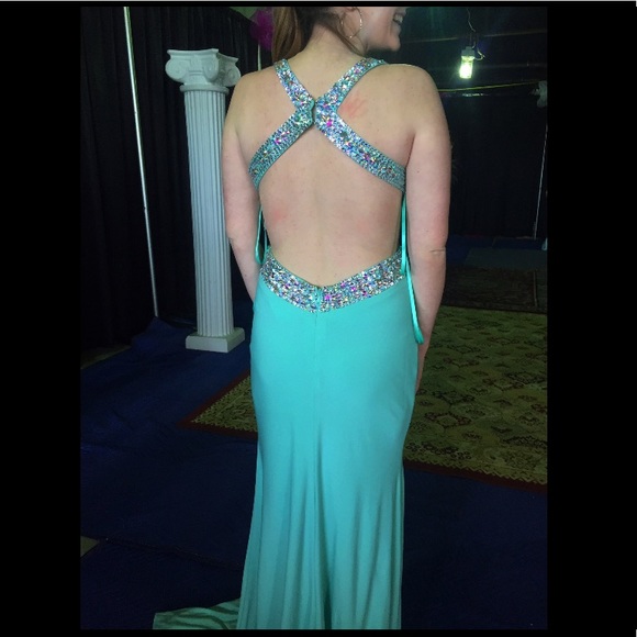 Teal Prom Dress with Sequins - Picture 2 of 2